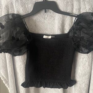Black Sheer Puff Sleeve Blouse size small